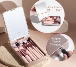 14-Pc Travel Brush Set with LED Mirror Case